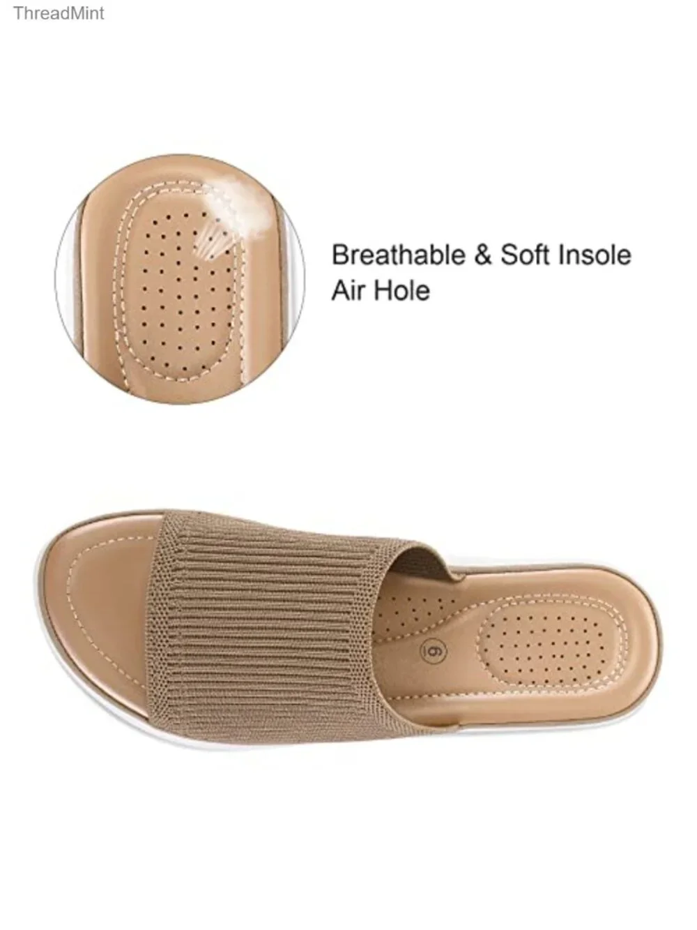 Women's Knit Slide Sandals with 1.5 Inch Platform Wedge Heel, Breathable Slip On